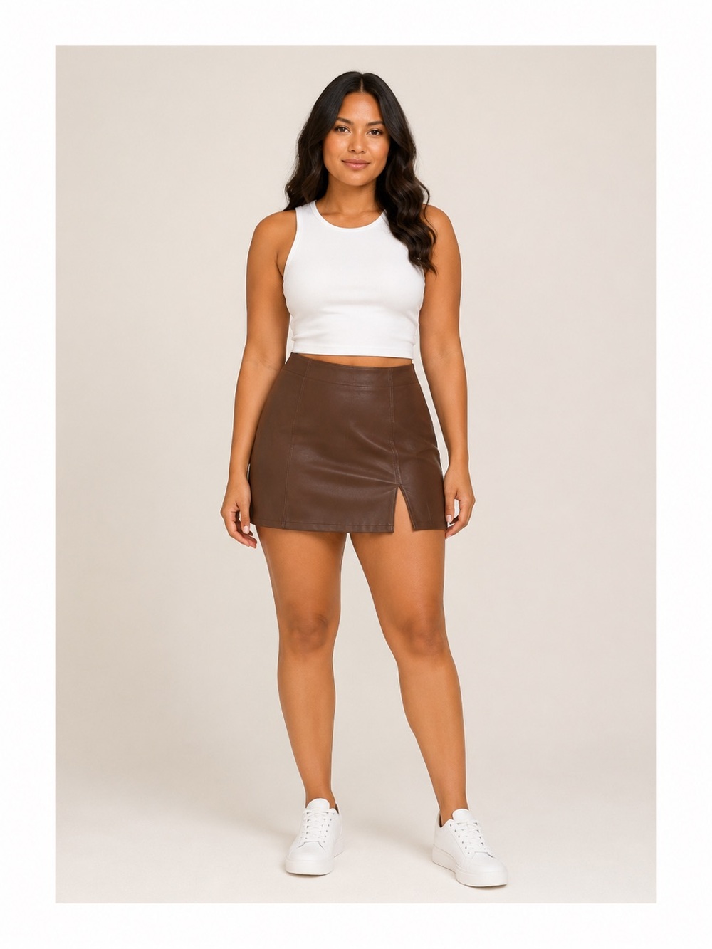 Hollister Ultra High-Rise Faux Leather Mini Skirt Brown NWT Size Medium